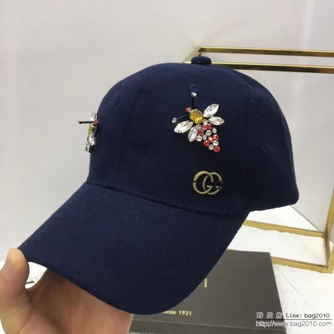 GUCCI古馳 時尚百搭款 帶鑽蜜蜂羊毛棒球帽 LLWJ5841